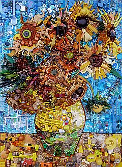 Jane Perkins Sunflowers After Van Gogh Collage from Found Materials
