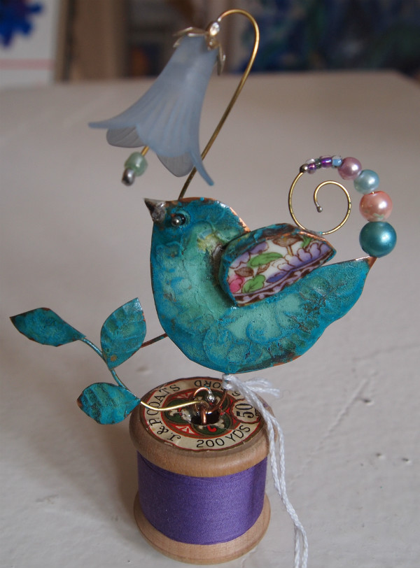 Birdie and Harebell on Cotton Reel