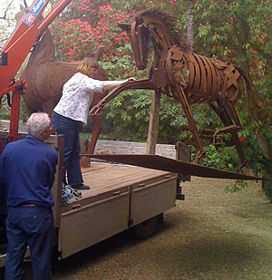 Sculptures arriving at Delamore