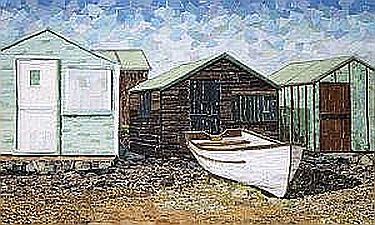 David Greenhalgh, Huts, Boat at Portland, Collage