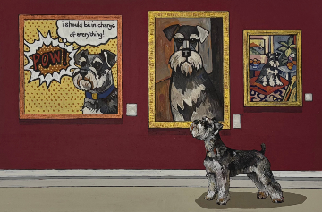 A Schnauzer at an Art Exhibiton