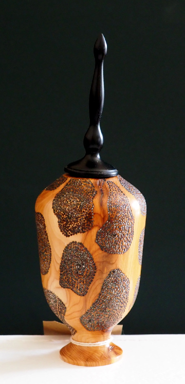 Decorated Lidded Yew Pot