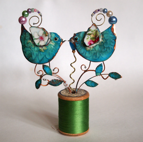 Lovebirds on Cotton Reel