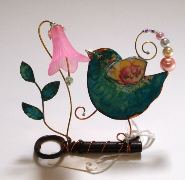 Small Bird with Harebells on Key