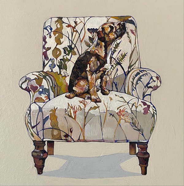 Floral Armchair with Border Terrier