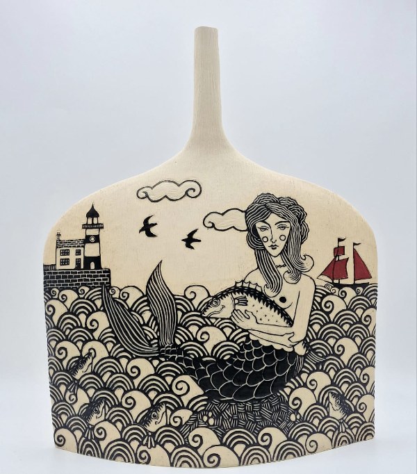 Mermaid and Red Boat