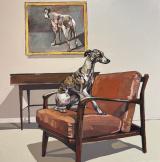 A Whippet with Greyhound Painting and Sideboard