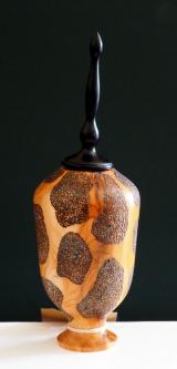 Decorated Lidded Yew Pot 